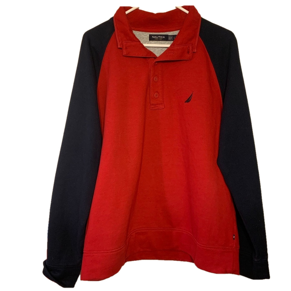 🛥Nautica Heavy Cotton Rugby Pull Over Size Large!